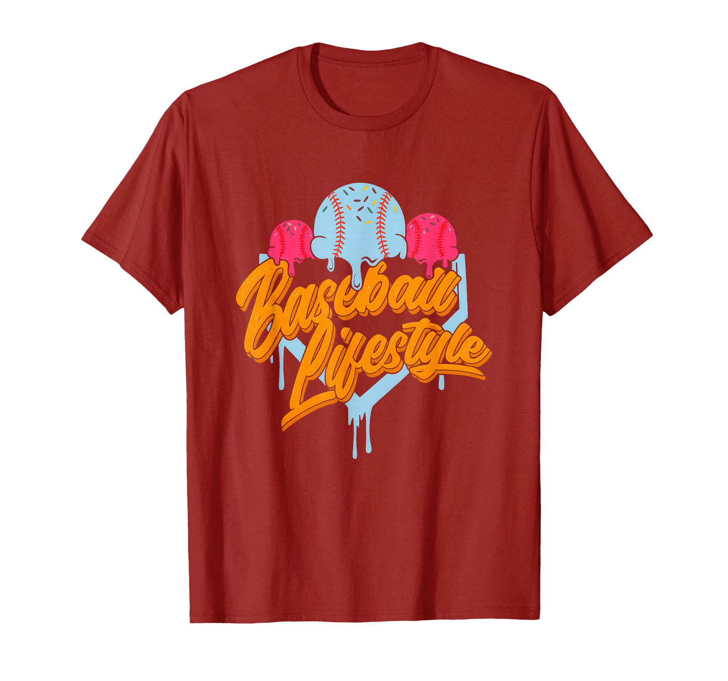 Baseball Lifestyle Home Plate Ice Cream Drip Men Boys Kids T-Shirt
