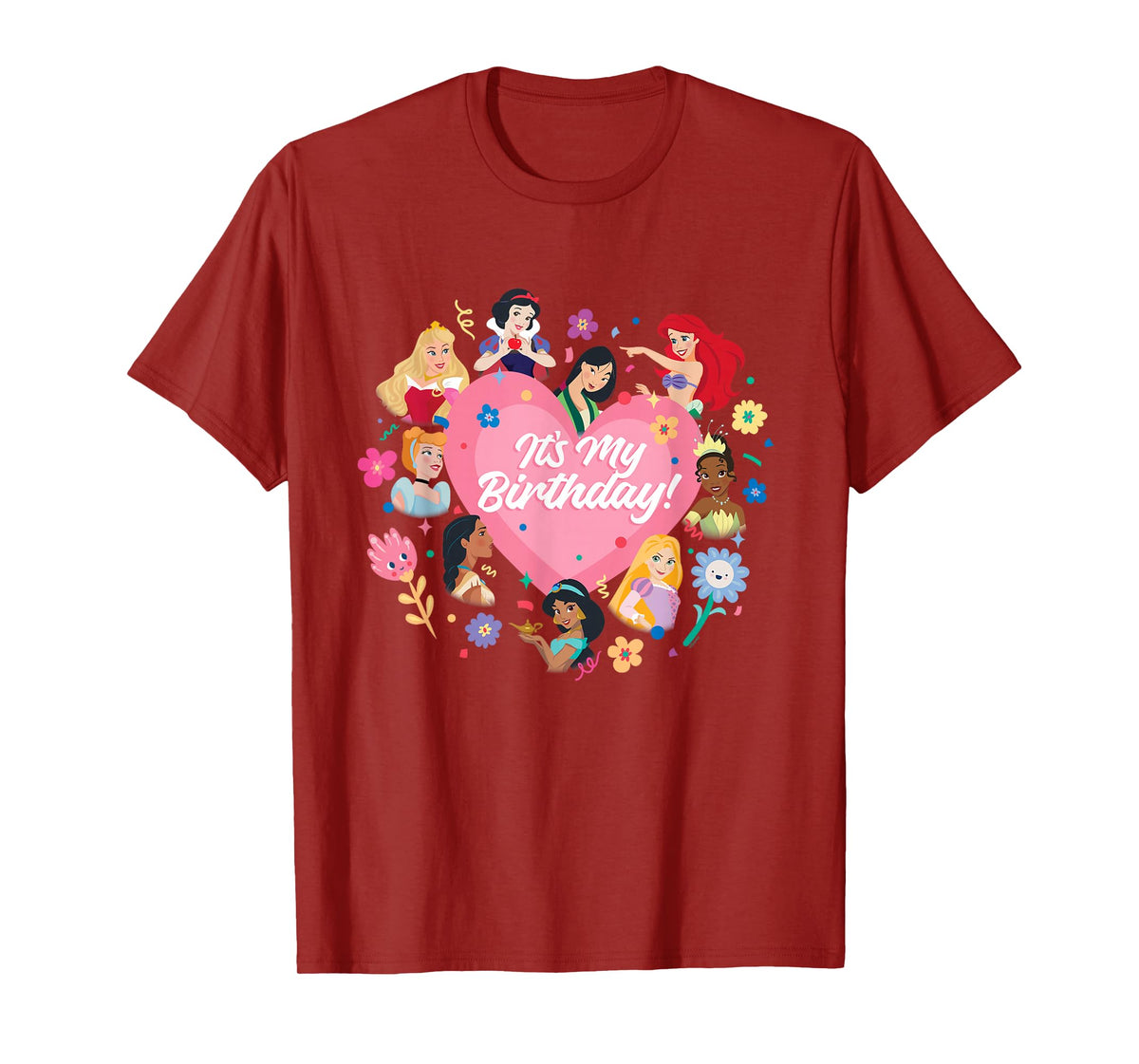 Disney Princess Pink Heart and Flowers It's My Birthday T-Shirt