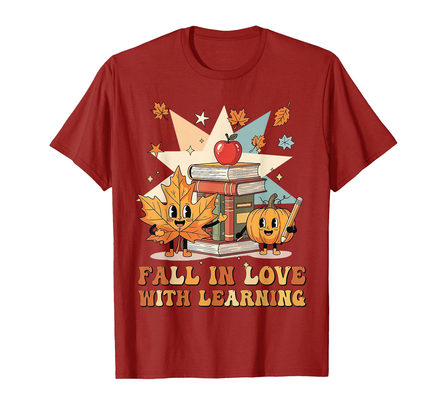 Groovy Fall in Love with Learning Autumn Pumpkin Teacher T-Shirt