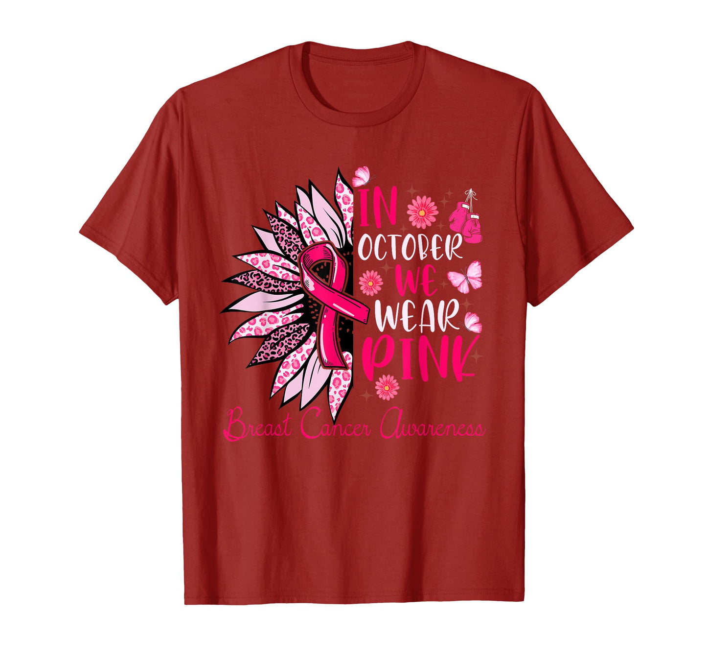 Sunflower Pink Breast Cancer Awareness Women Girls Warrior T-Shirt