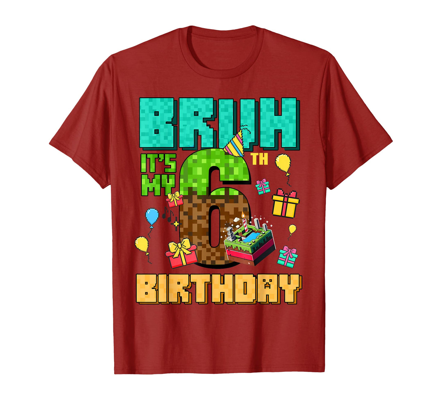 Vintage Bruh Its My 6th Birthday Game Gift for Boy Girl Kid T-Shirt