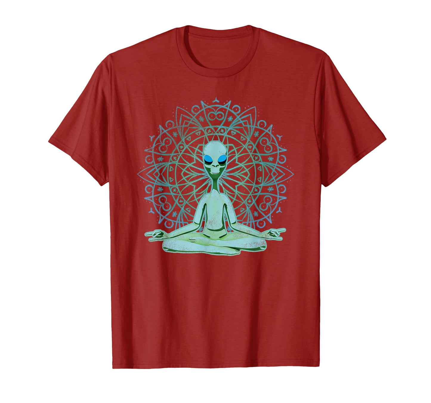 Alien Shirt UFO Mandala Meditating Green Alien Lotus Zen T-Shirt