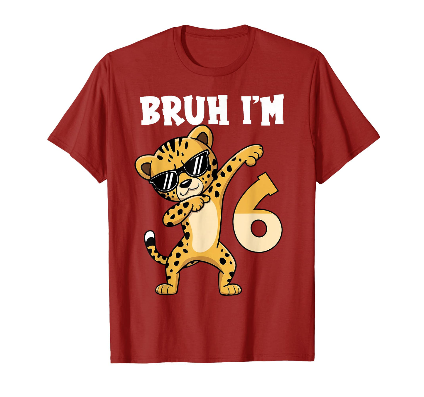 Bruh I'm 6 Years Old Dabbing Cheetah 6th Birthday Boy Kids T-Shirt