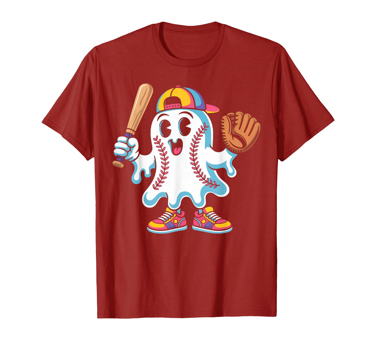 Ice Cream Drip Ghost Baseball Spots Baseball Drip Halloween T-Shirt