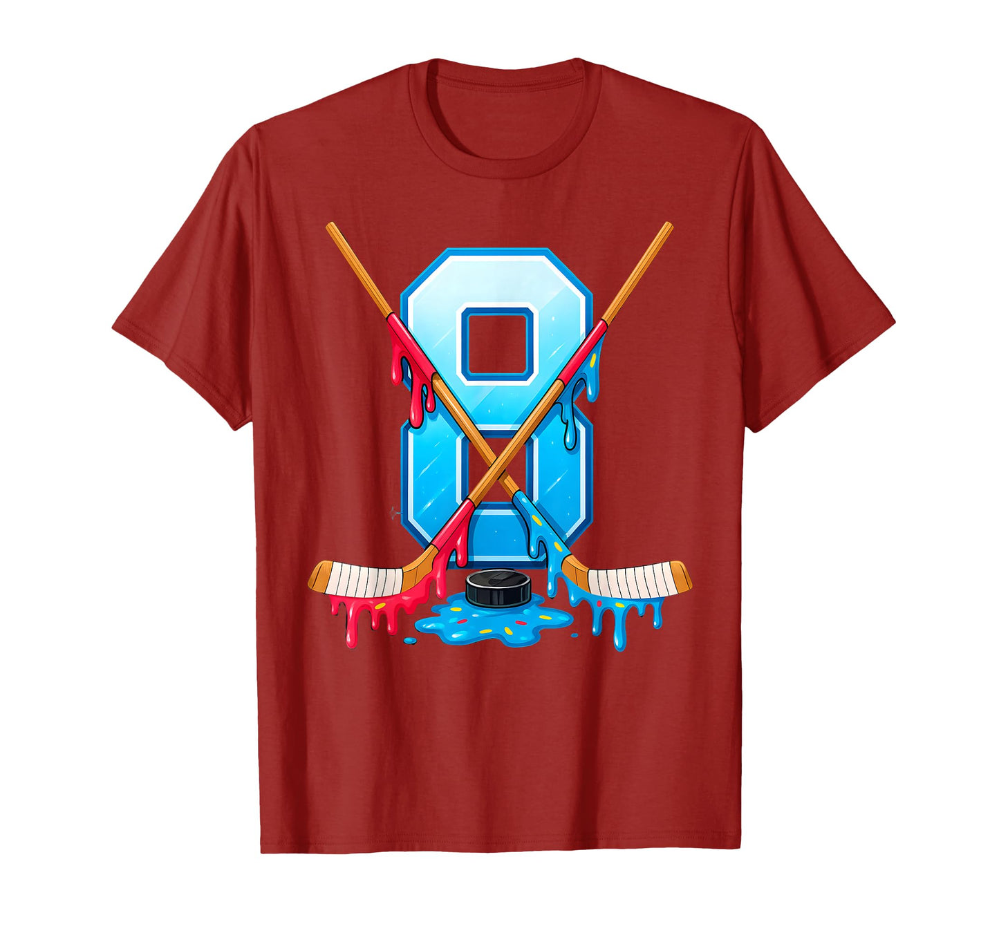 Hockey 8 Year Old Ice Cream Drip Youth 8th Birthday Boys T-Shirt