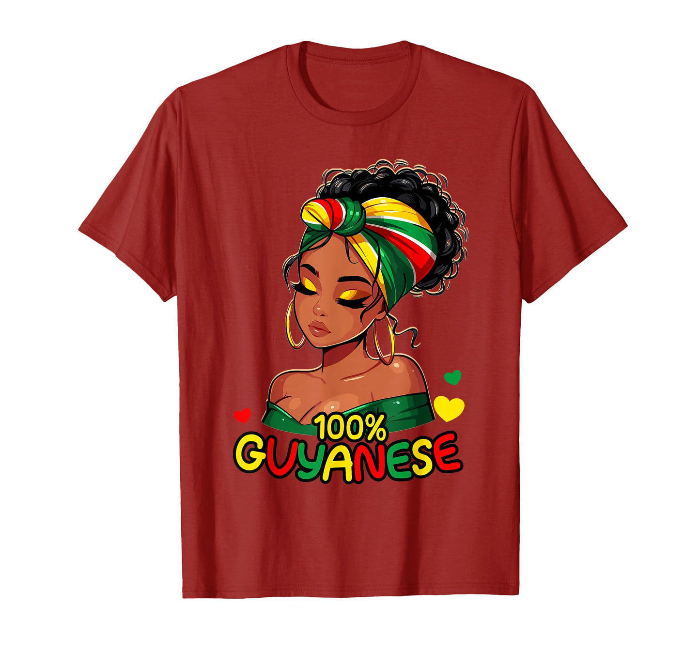 100% Guyanese Messy Bun Girl, Guyana Flag Colors Women's T-Shirt