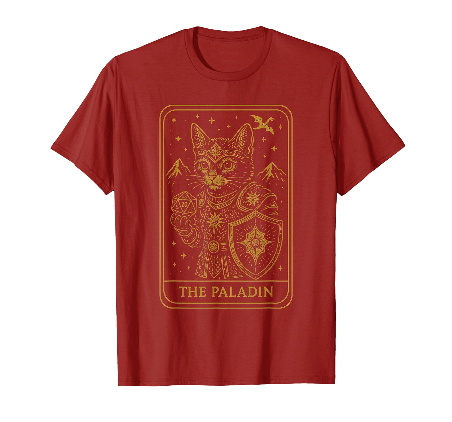 RPG Gamer Paladin D20 Dice Nerdy Geek Cat Men Women Kids T-Shirt