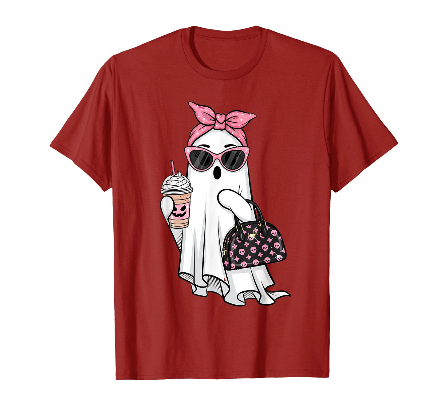 Cute Ghost Drinking Coffee Halloween Ghost Ice Coffee Womens T-Shirt