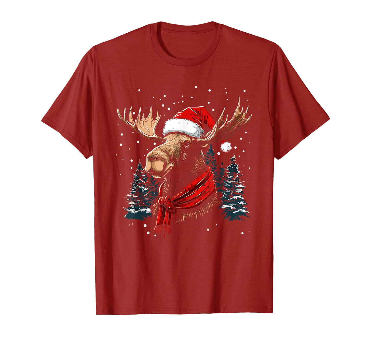 Moose Santa Hat Christmas Pajama Funny Moose Xmas T-Shirt