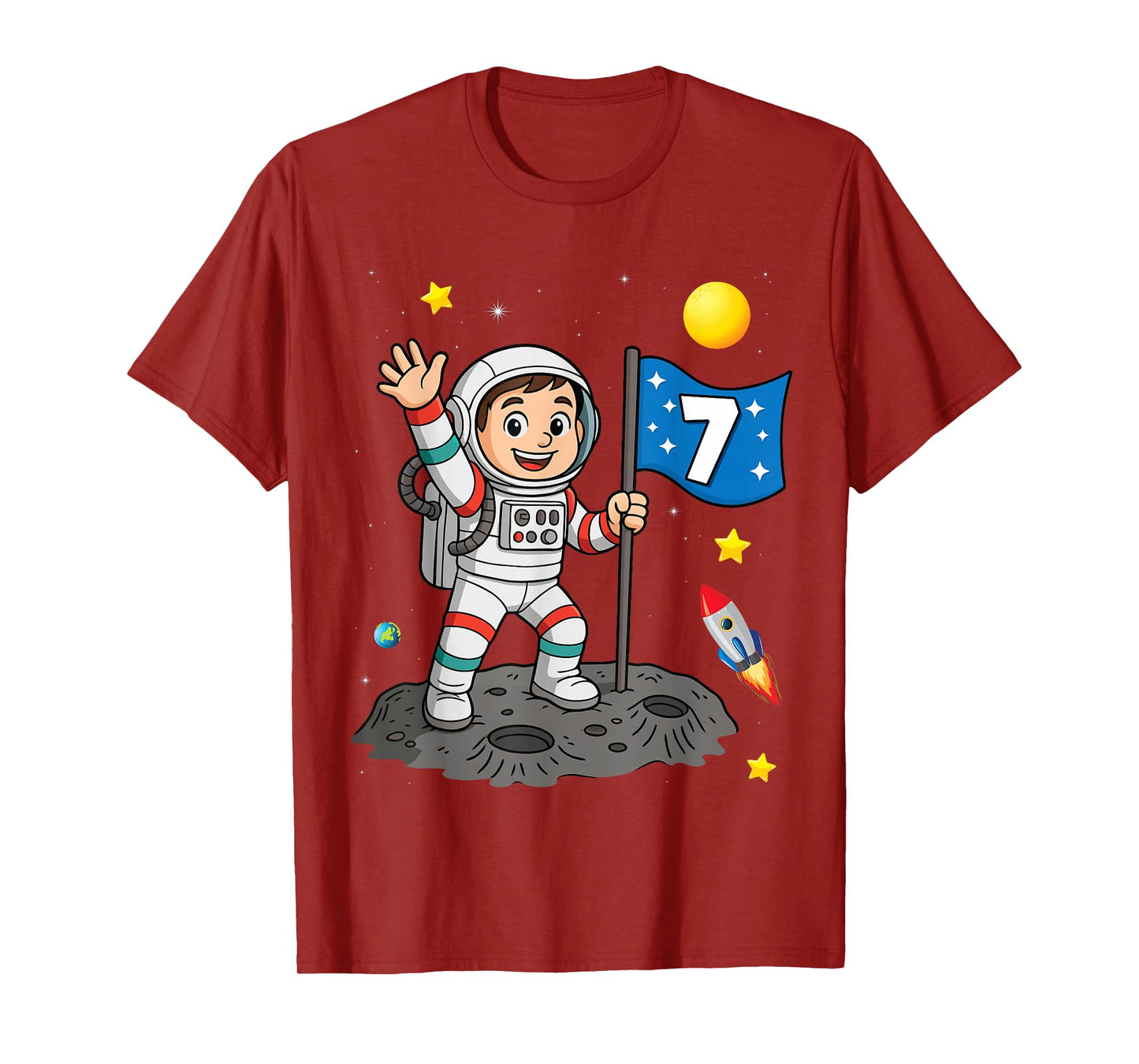 7yr 7th Boys Girls Astronaut Space Birthday 7 Years Old T-Shirt