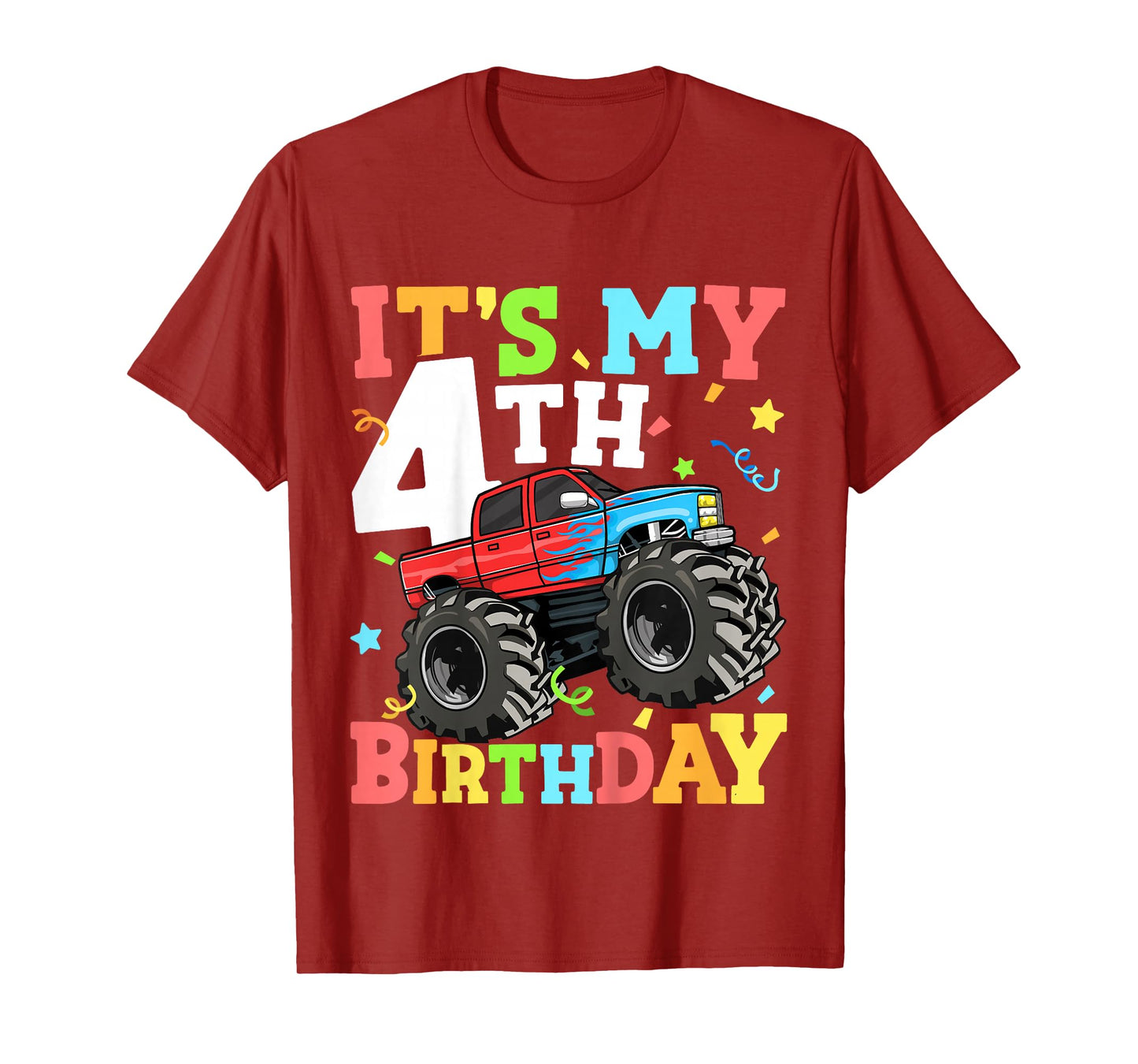 Kids Monster Truck It's My 4th Birthday Boy 4 Four Toddler T-Shirt