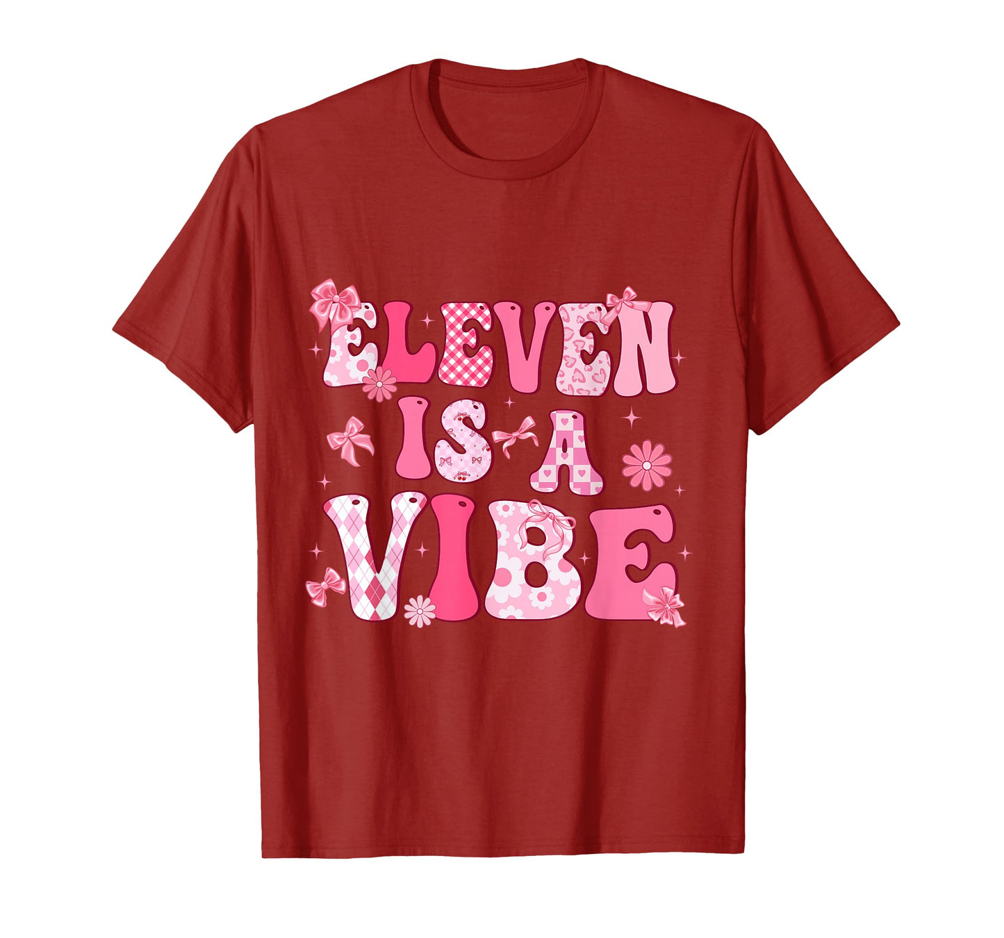 Eleven is A Vibe Groovy 11th Birthday Girl Coquette Bow T-Shirt
