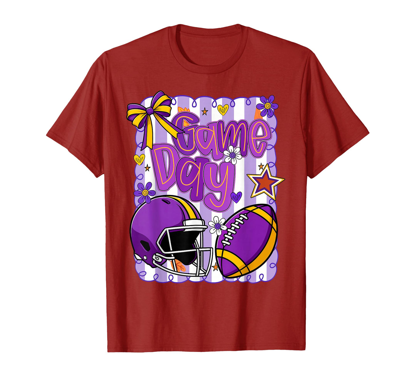 Purple Gold Cheerleader Game Day Football Cheer Mom Sister T-Shirt