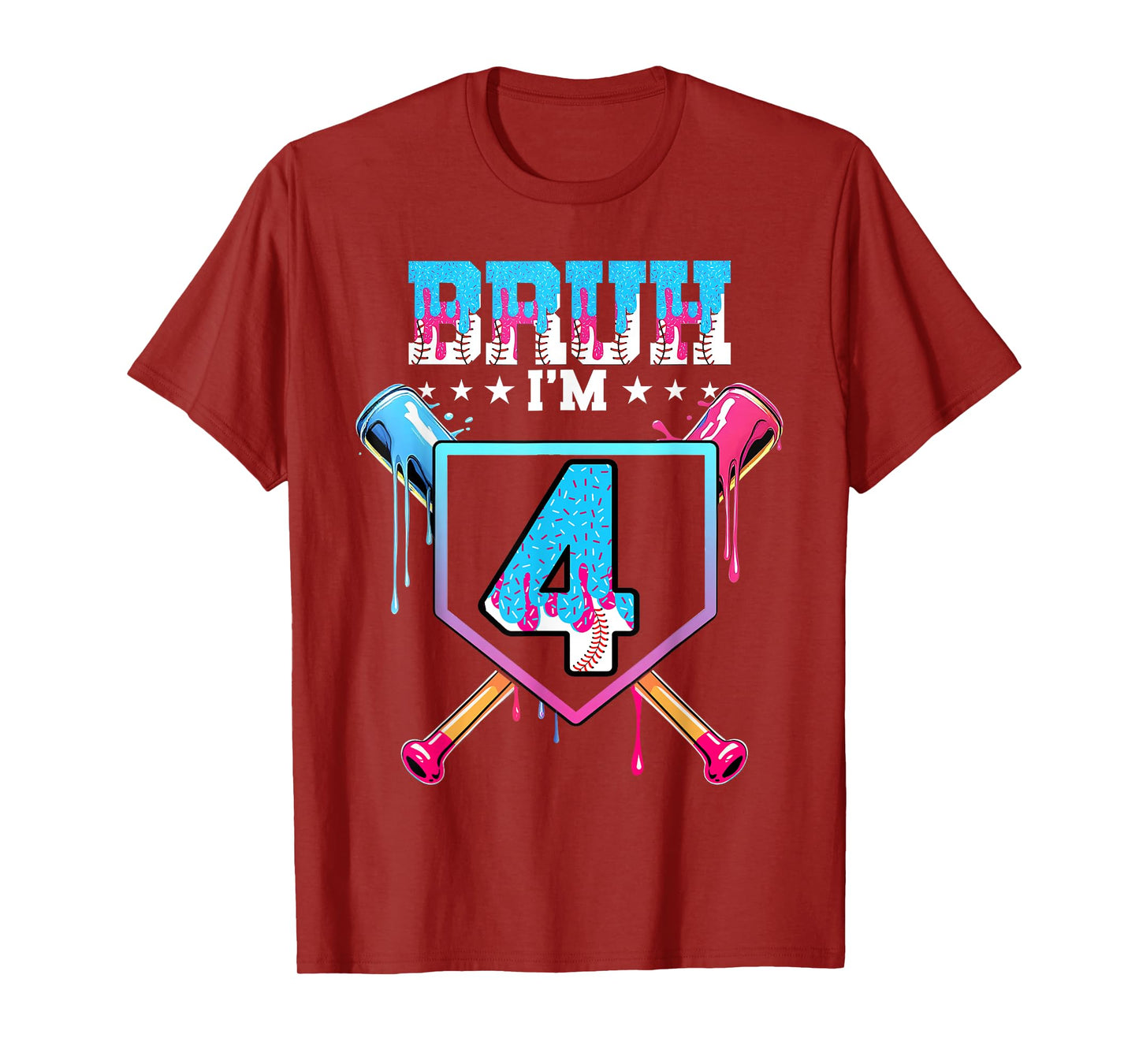 Bruh 4th Birthday Boy Baseball Ice Cream Drip 4 Year Old Boy T-Shirt