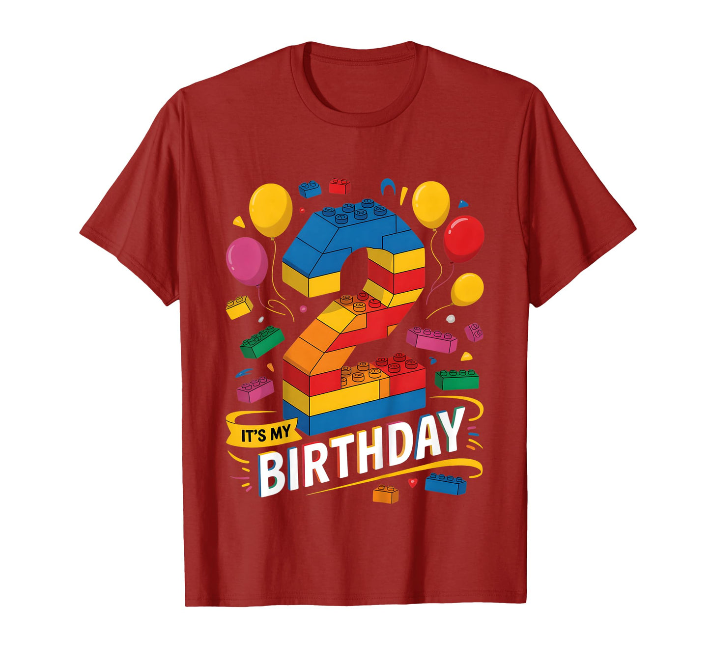 Kids Number Blocks 2nd Birthday 2 Year Old Building Theme Party T-Shirt