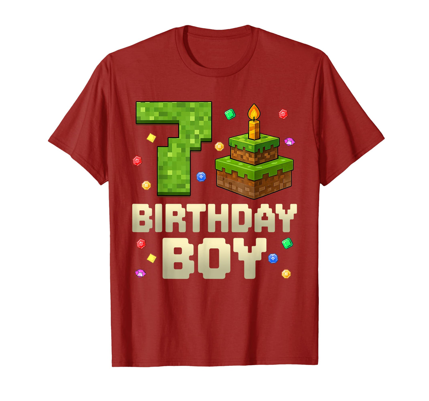 7th Birthday Boy Shirt Pixel Number Gamer Kids Boys T-Shirt