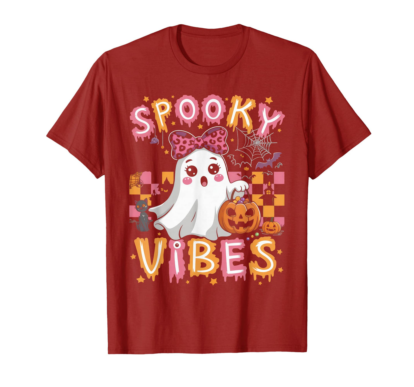 Groovy Spooky Vibes Cute Boo Ghost Halloween Costumes Girls T-Shirt
