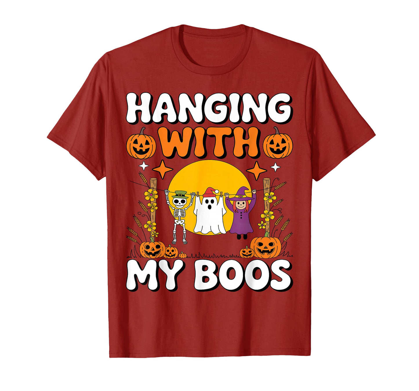 Hanging with My Boos Funny Halloween Ghost Witch Skeleton T-Shirt