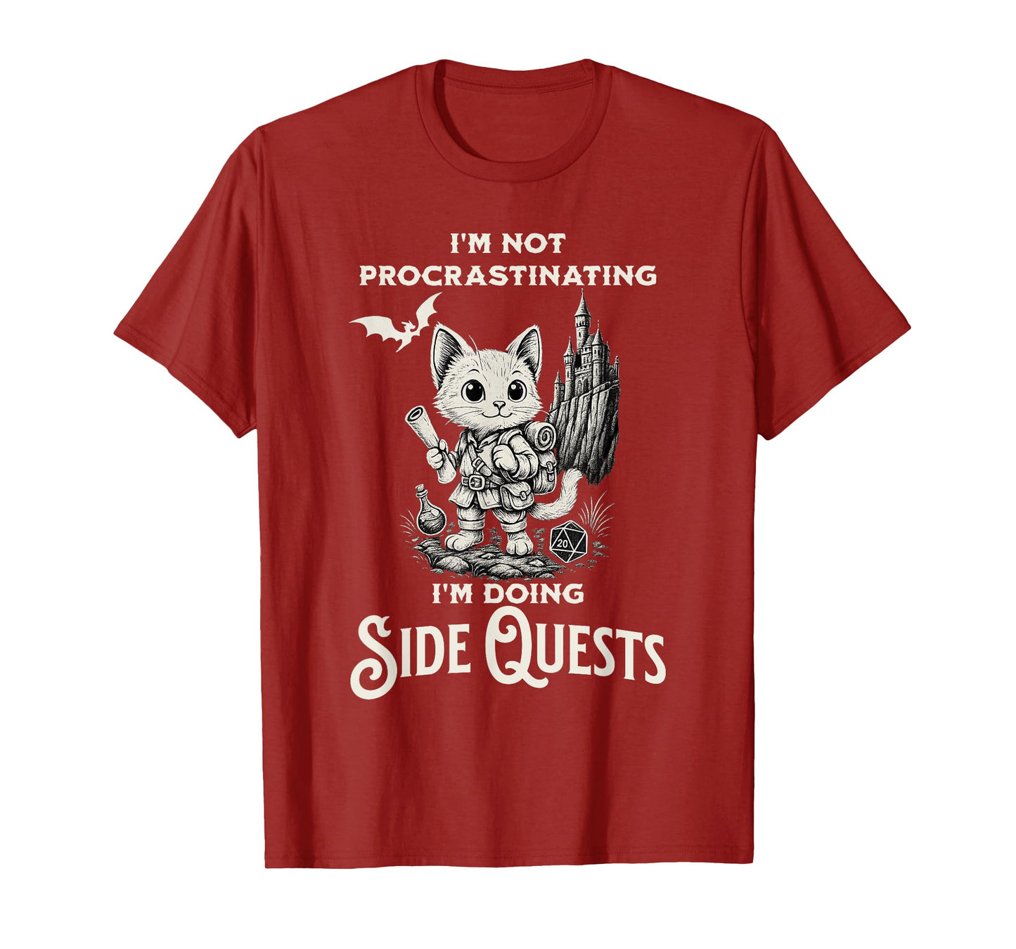 I'm Not Procrastinating I'm Doing Side Quests RPG Gamer Cat T-Shirt