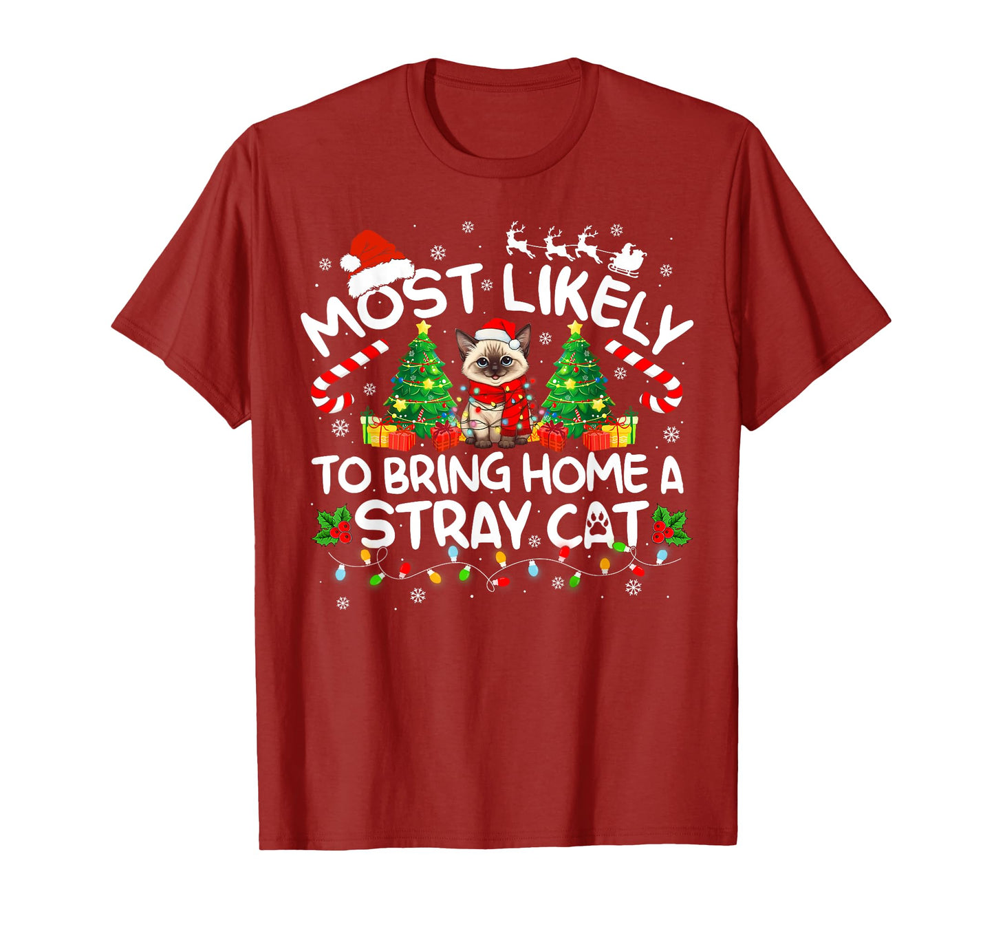 Most Likely To Bring Home A Stray Cat Matching Christmas T-Shirt for Men Women Kids