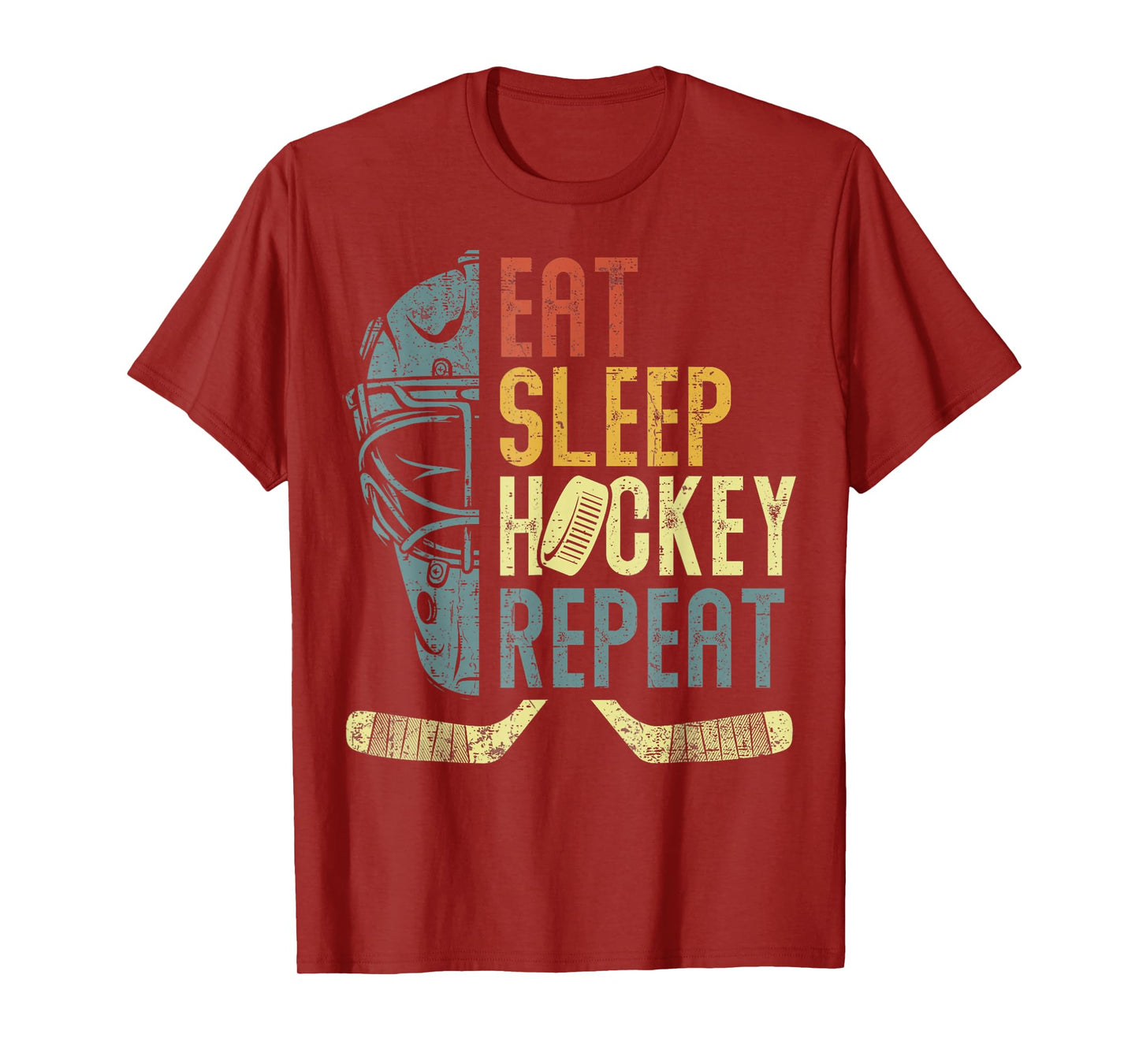 Eat Sleep Hockey Repeat Kids Adult Ice Hockey Retro Vintage T-Shirt