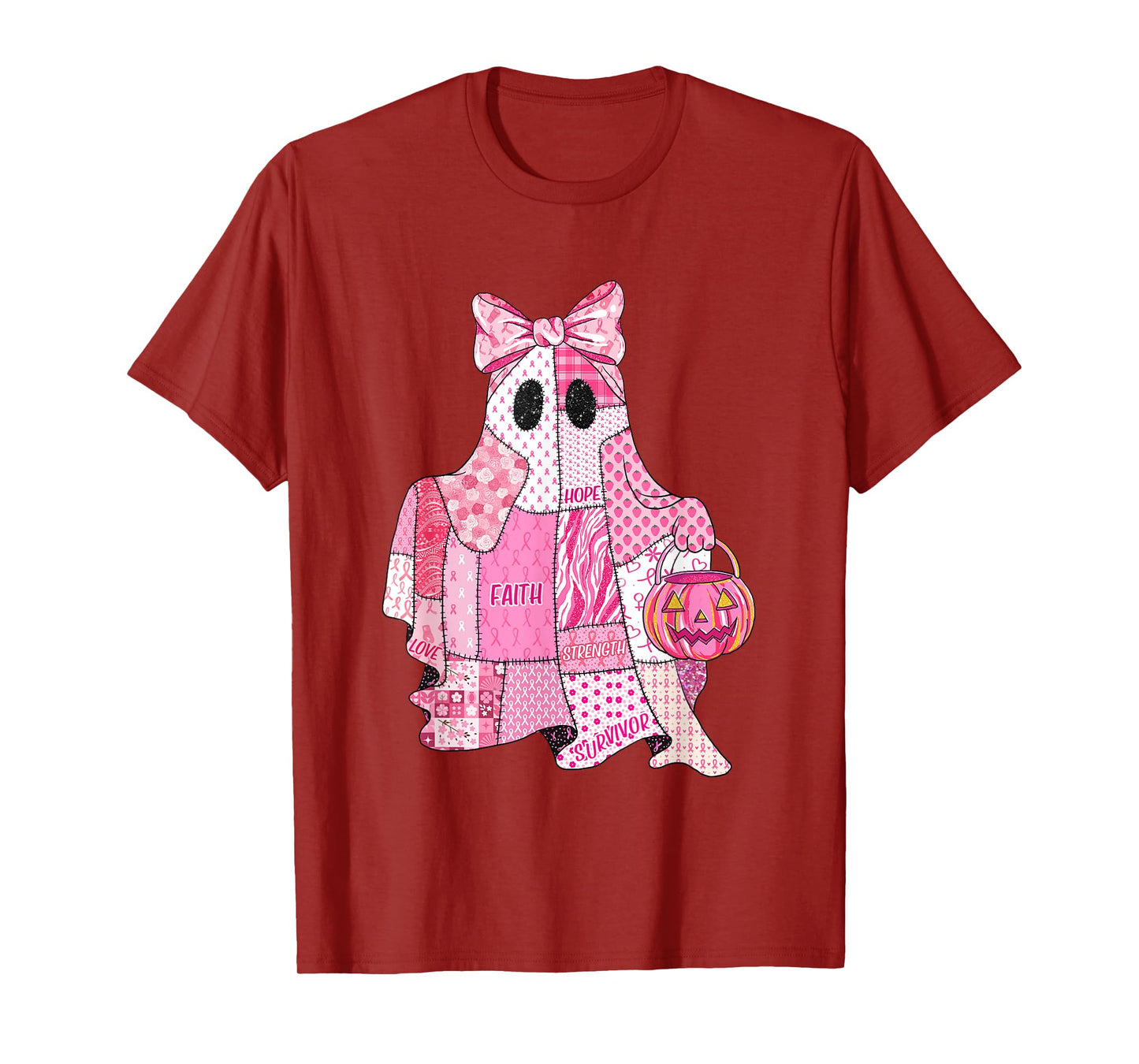 Faith Hope Strength Pink Ghost Bow Breast Cancer Awareness T-Shirt