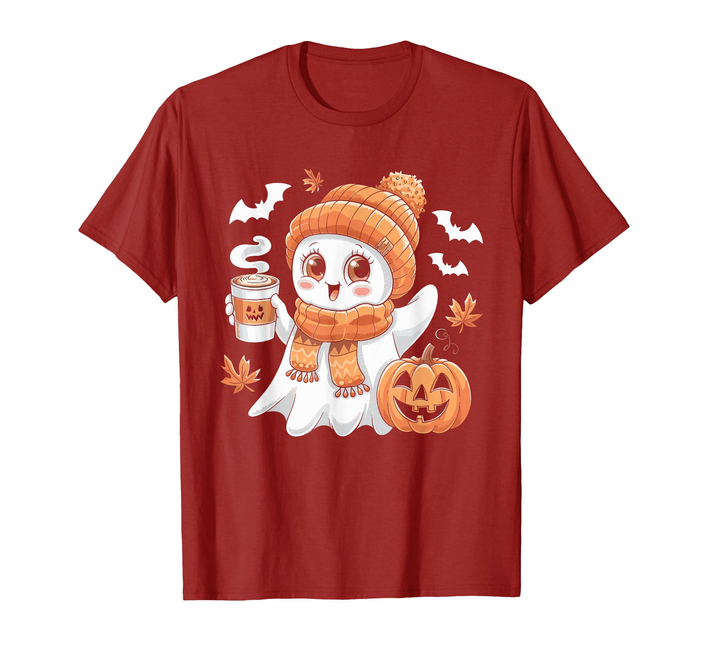 Cute Ghost Drinking Coffee Halloween Ghost Ice Coffee Womens T-Shirt