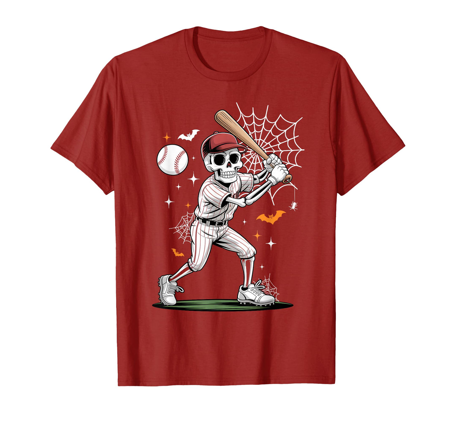 Skeleton Baseball Funny Halloween Costume Men Boy Kid T-Shirt
