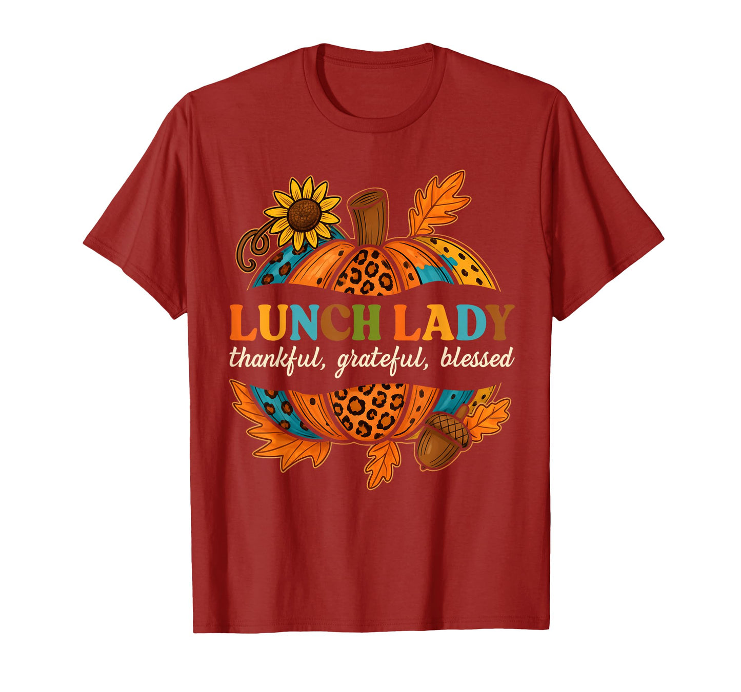 Lunch Lady Pumpkin Leopard Print Thanksgiving Fall Autumn T-Shirt