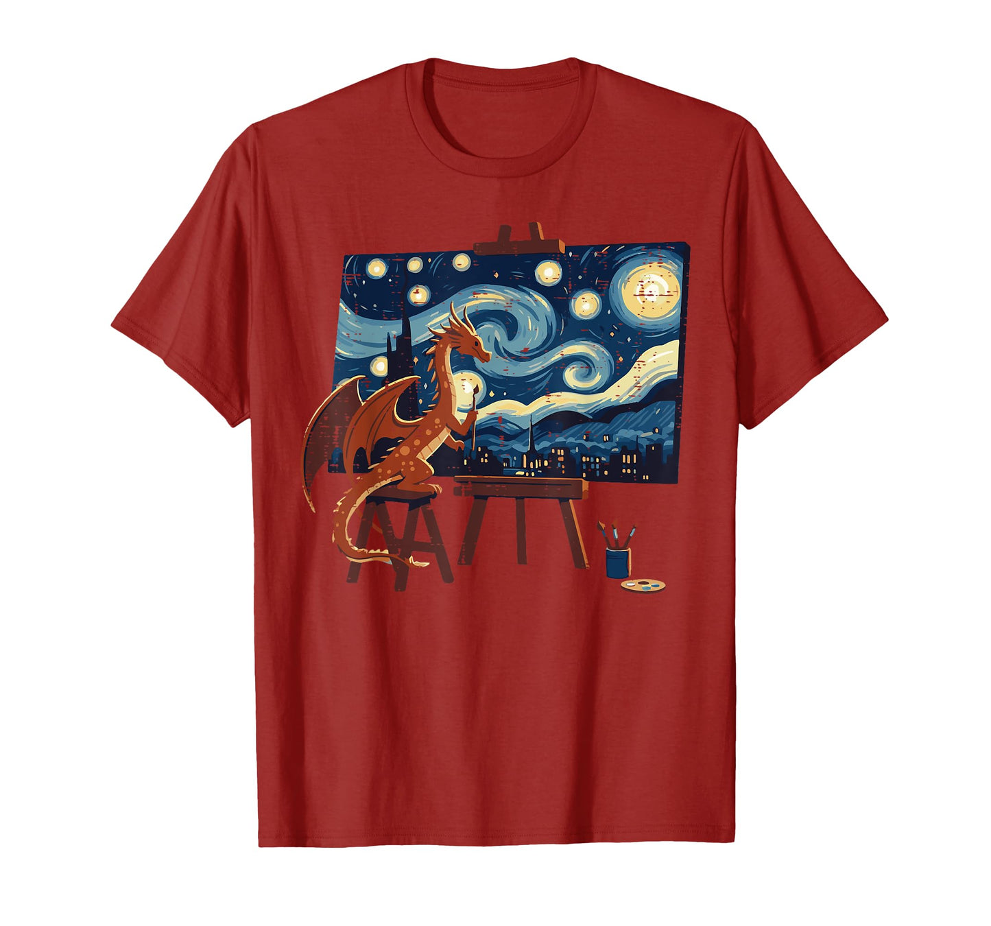 Dragon Painting Starry Night Funny Fantasy Art Men Women Kid T-Shirt