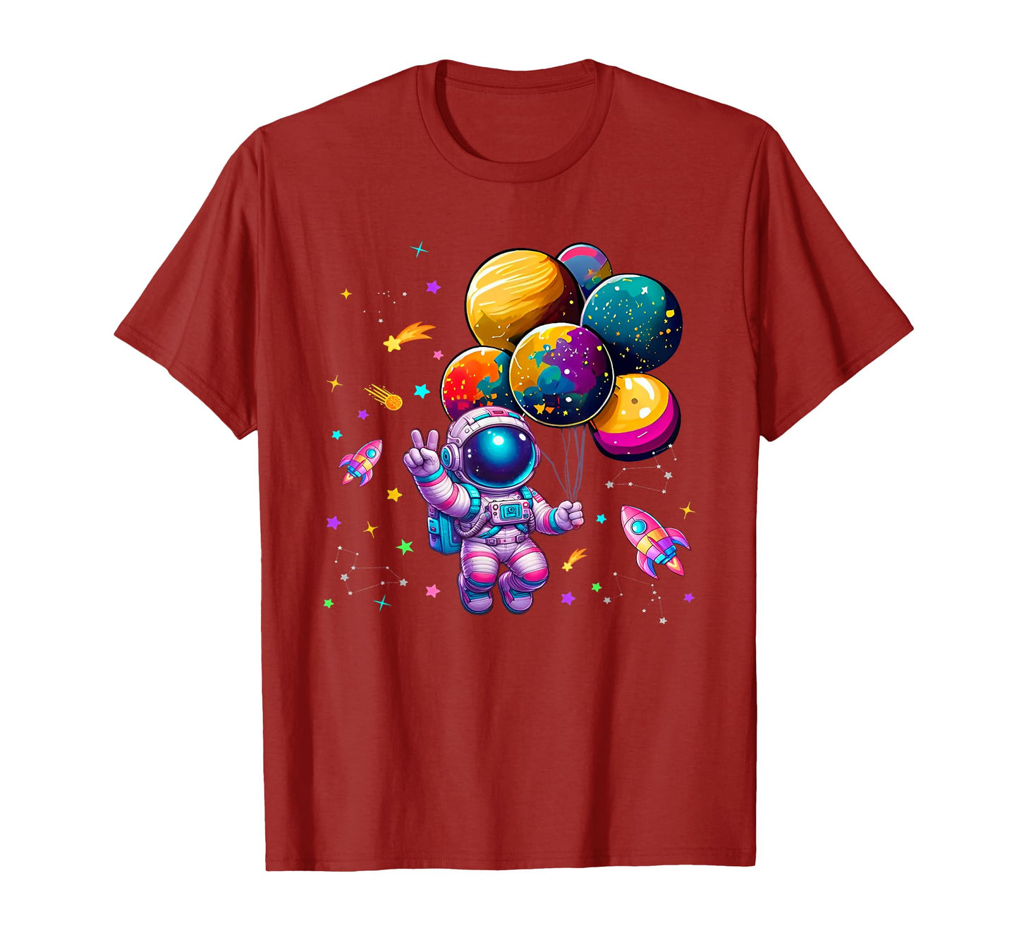 Astronaut Holding Planet Balloons Girls Toddler Kids T-Shirt