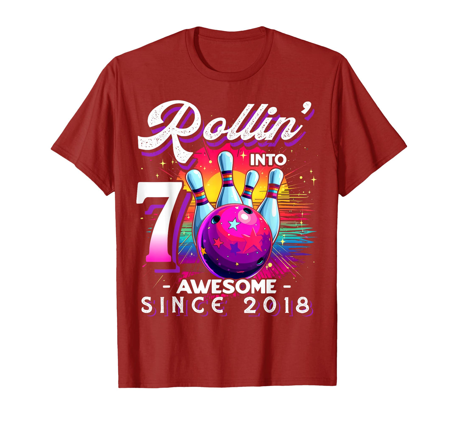 Bowling Party Rollin' 7 Awesome 2018 7th Birthday Girls T-Shirt