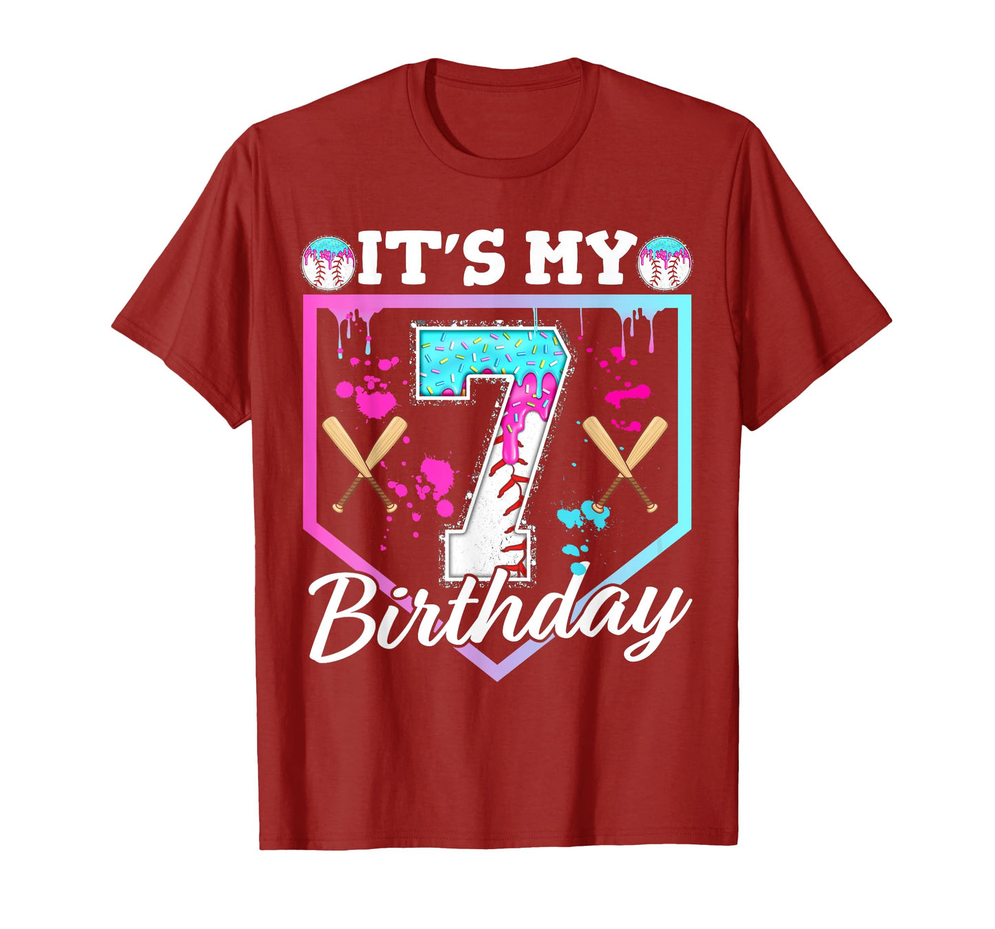 Baseball Drip 7 Year Old Ice Cream 7th Birthday Boy Dripping T-Shirt