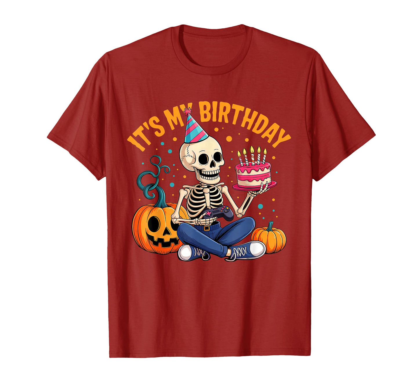 It's My Birthday Skeleton Happy Halloween Gamer Boys Kids T-Shirt