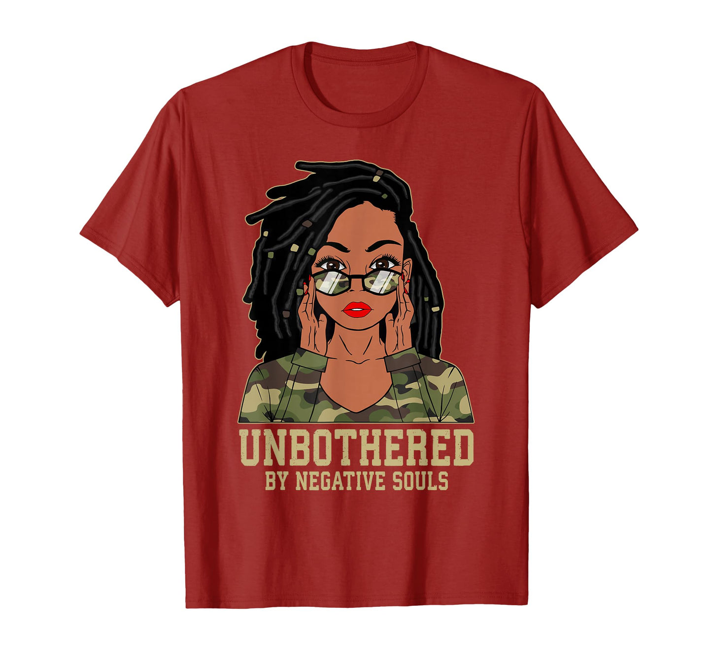 Loc'd Hair Sassy Black Woman Camo Melanin Girl Unbothered T-Shirt