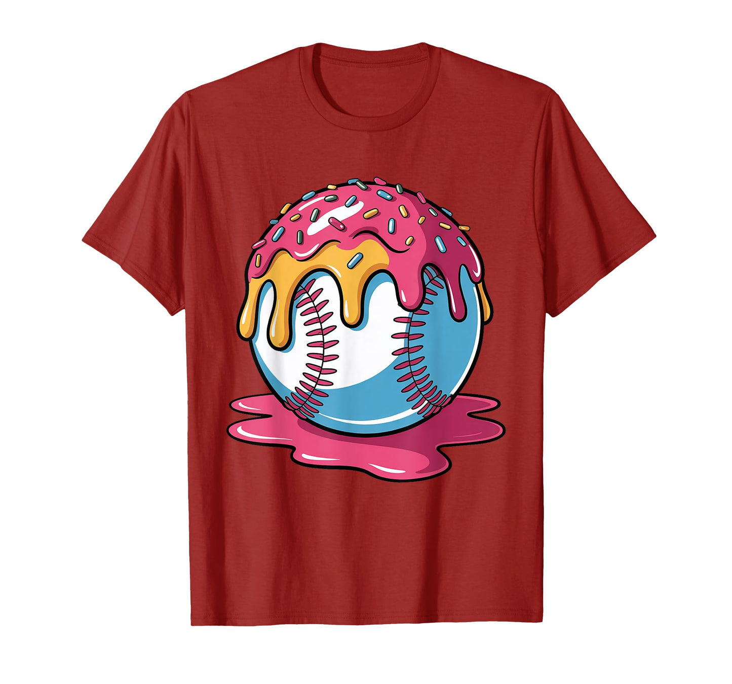 Toddler Boys Baseball Ball Ice Cream Drip Colorful Sprinkles T-Shirt