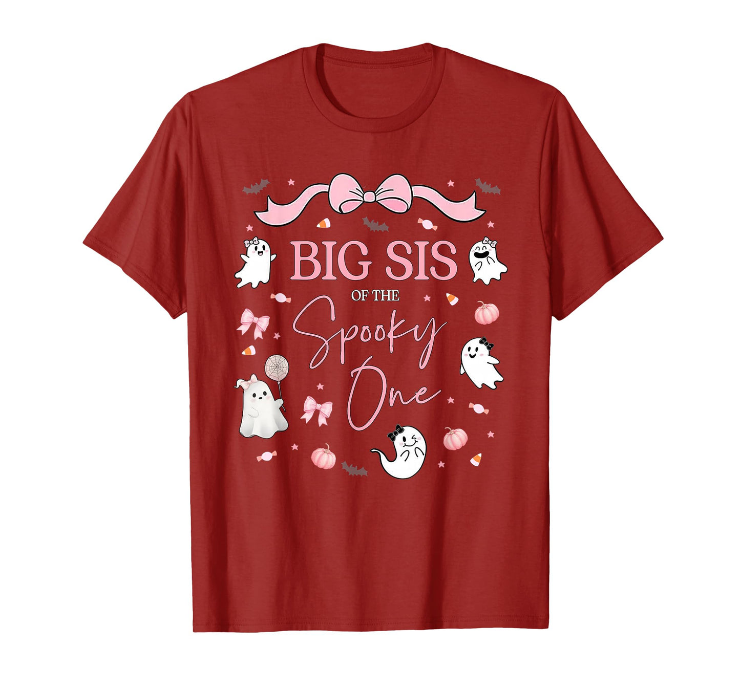 Big Sis of The Spooky One Birthday Girl Pink Bow Halloween T-Shirt