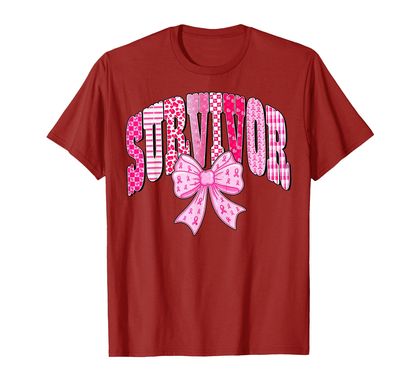 Survivor Pink Ribbon Coquette Bow Breast Cancer Awareness T-Shirt