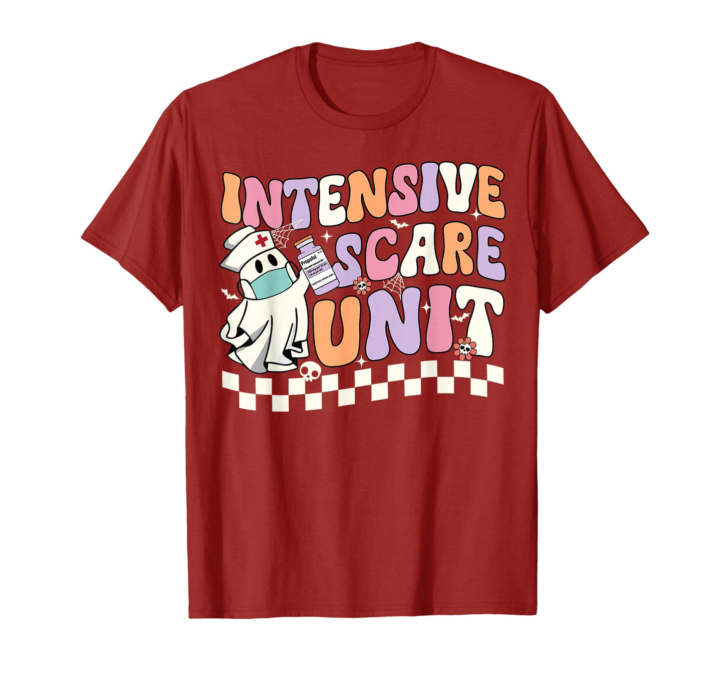 Intensive Scare Unit Nurse Halloween ICU Nurse Ghost Retro T-Shirt