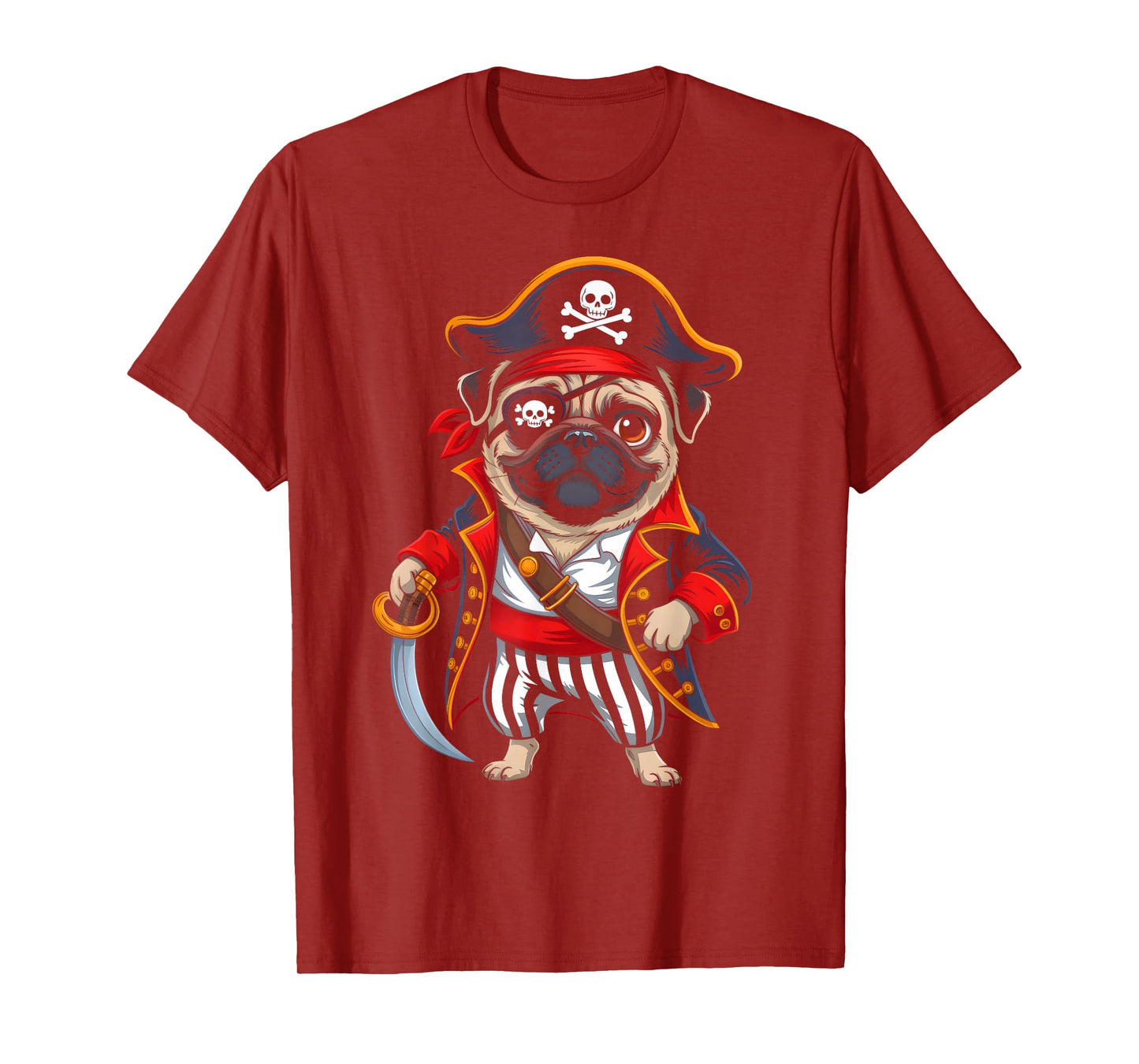 Pirate Pug Dog Halloween Costume Men Women Boys Girls Kids T-Shirt