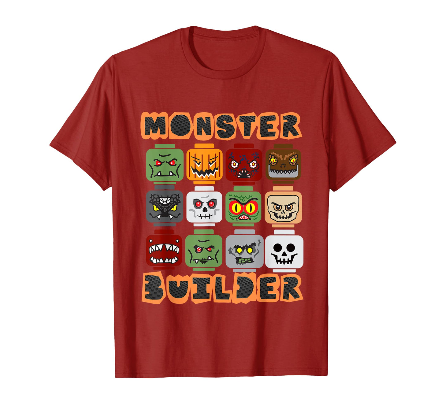 Halloween Building Bricks Monster Builder Brick Head Funny T-Shirt