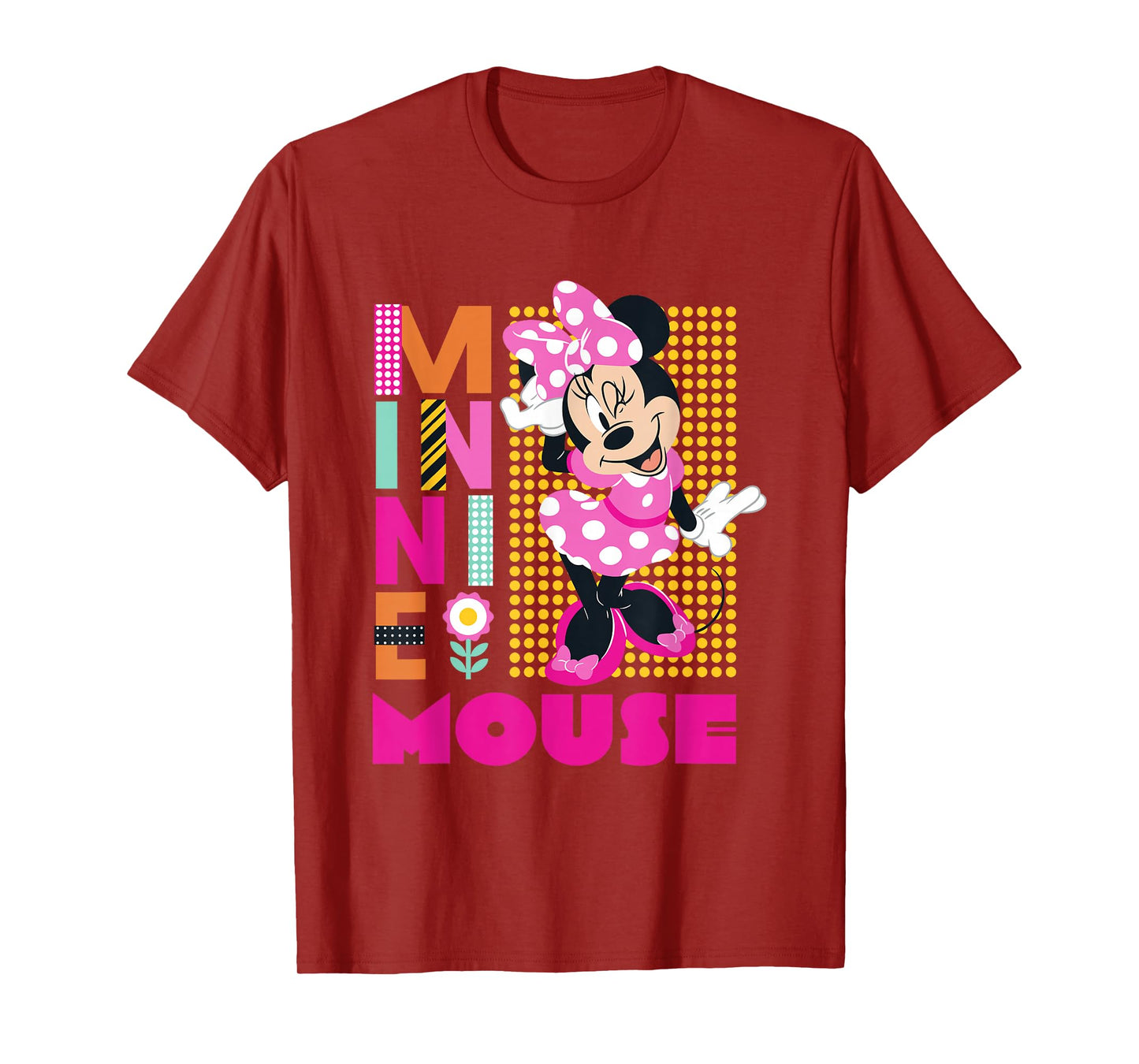Disney Minnie Mouse Smiling Polka Dot Retro Logo Stack T-Shirt