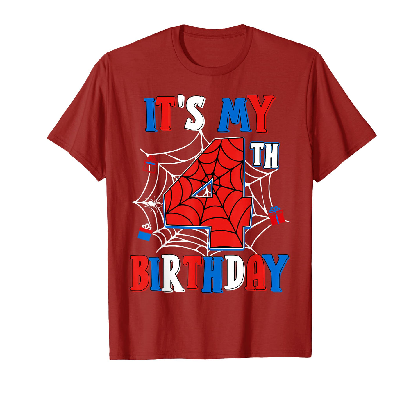 Birthday Boy Kid It's My 4th Birthday Spider Web 4 Year Old T-Shirt