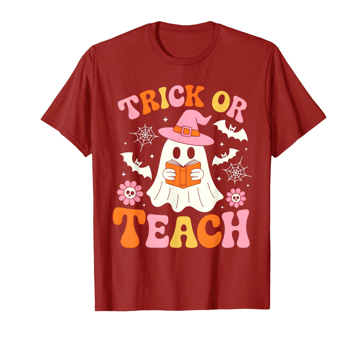Trick Or Teach Cute Floral Ghost Teacher Halloween Costume T-Shirt
