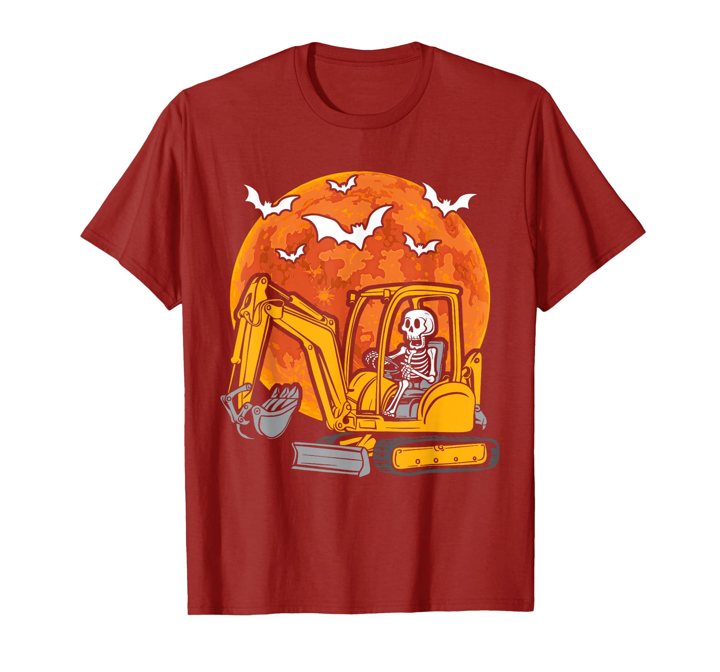 Skeleton Driving Truck Excavator Halloween Construction Kids T-Shirt