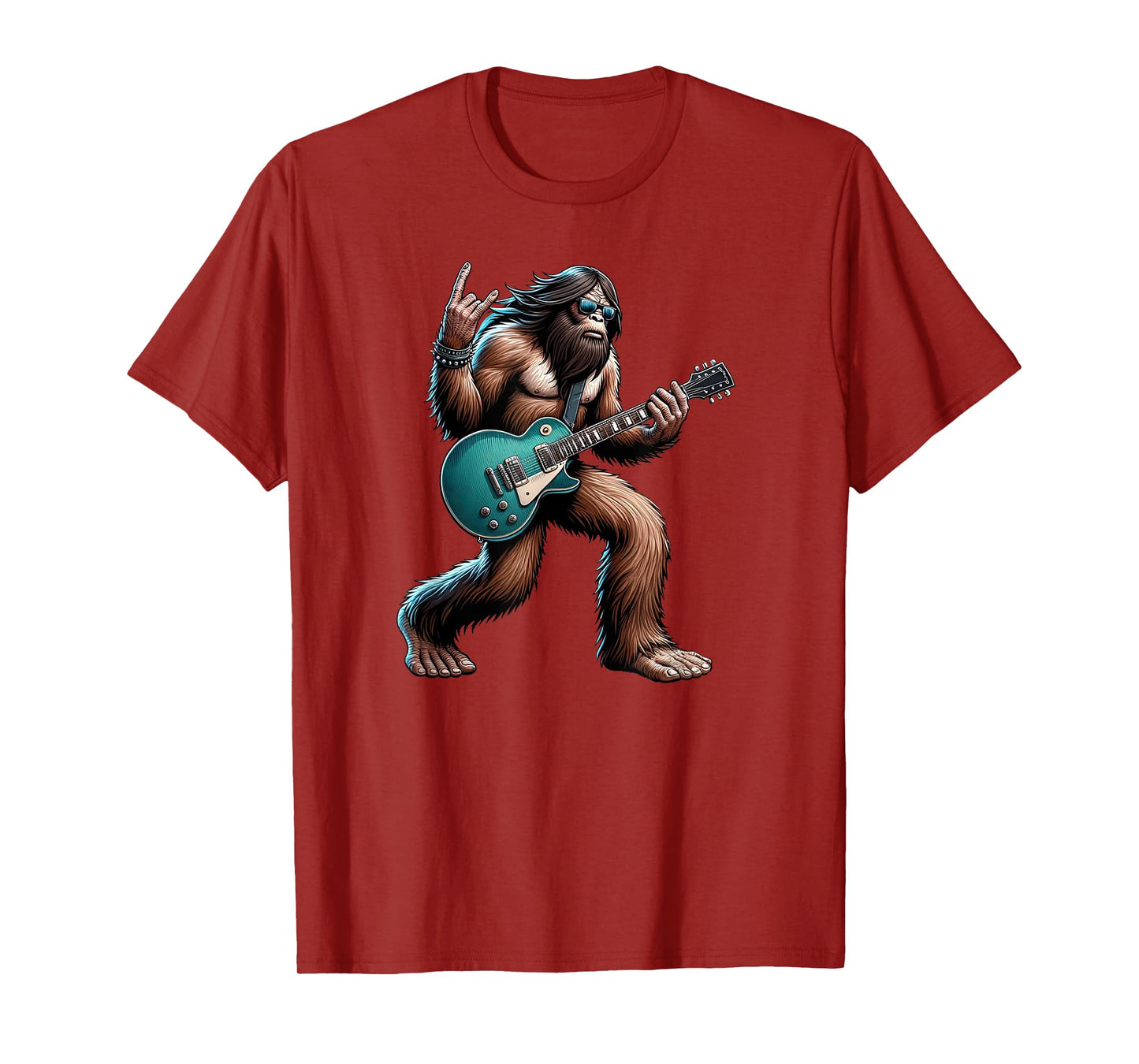 Rock On Bigfoot Playing Electric Guitar Sasquatch Music Band T-Shirt