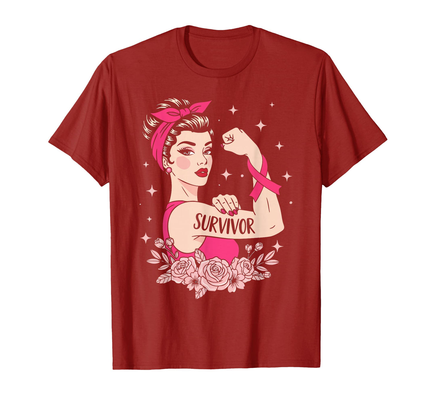 Breast Cancer Survivor Rosie Riveter Pink Awareness Women T-Shirt