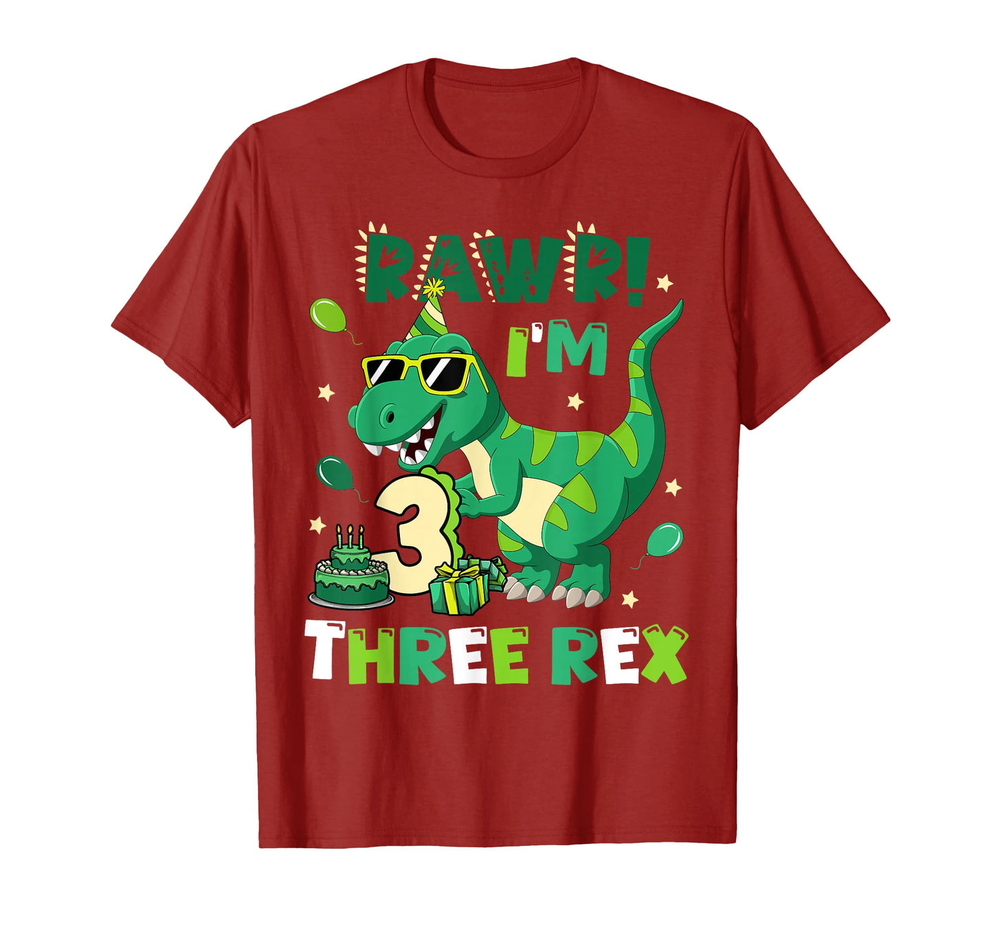 Kids Three Rex Birthday Party Outfit Dinosaur 3 Year Old Boy T-Shirt