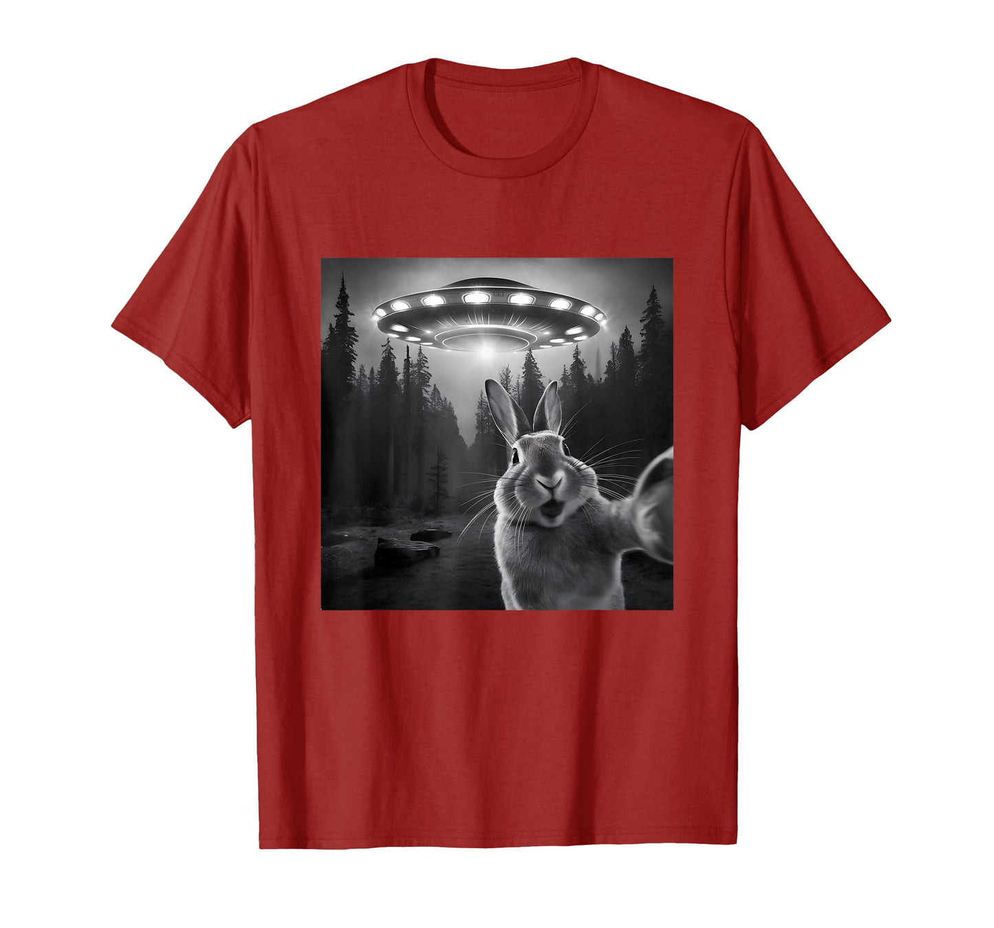 Rabbit Selfie With UFO - Funny Bunny Graphic Alien Lover T-Shirt