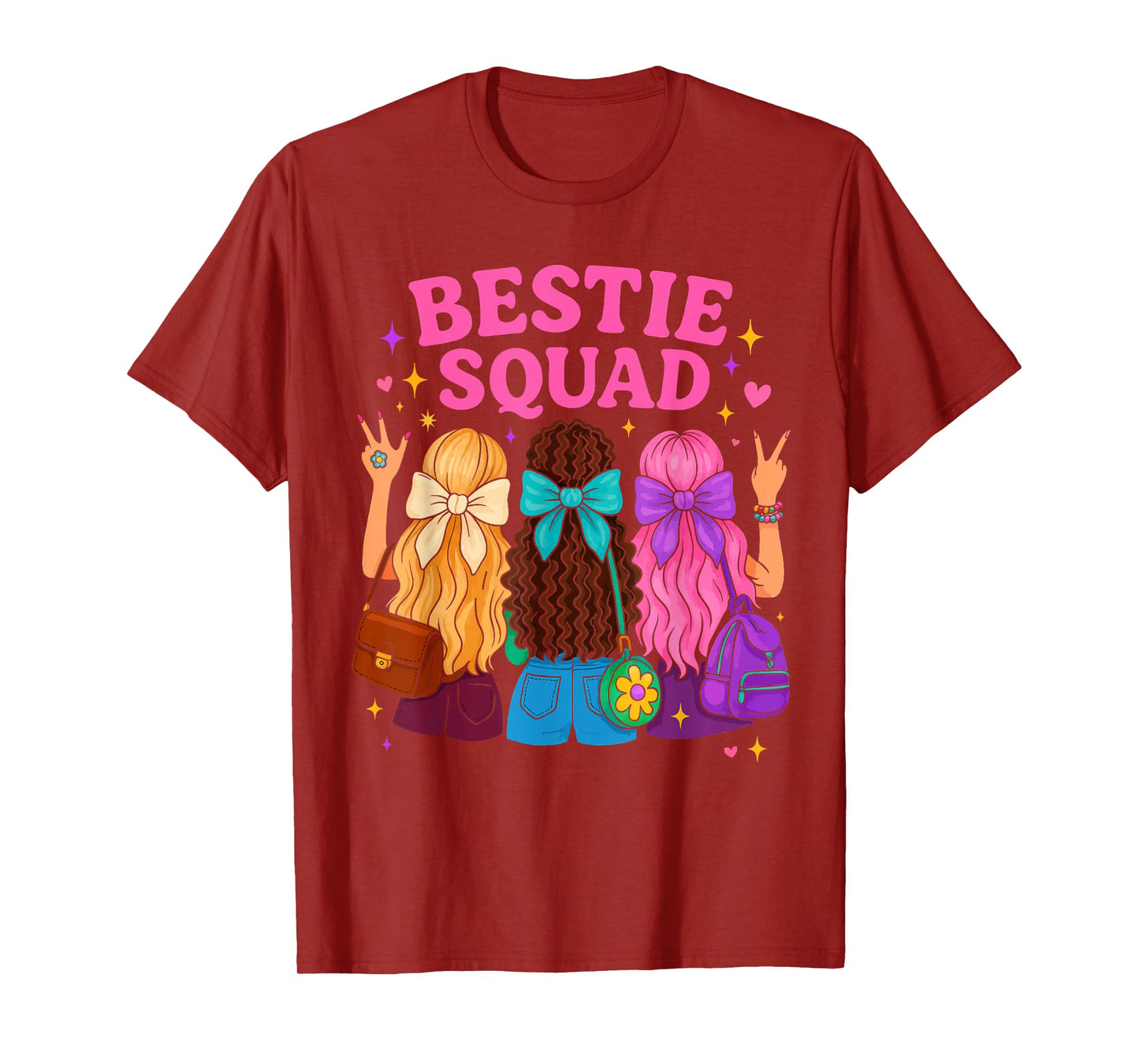 Bestie Squad Twinning Best Friend Matching Girls Twin Bow T-Shirt